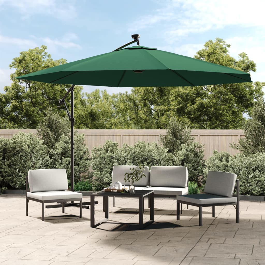 VidaXL Zweefparasol met LED-verlichting en metalen paal 350 cm groen