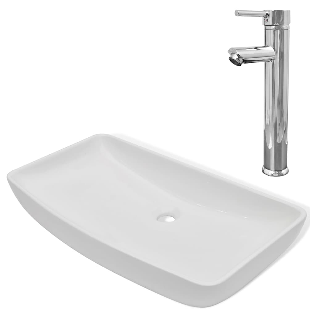 VidaXL Bathroom Washbasin With Mixer Rectangular Ceramic White