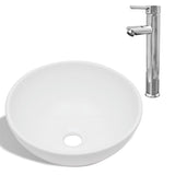 Vidaxl Badeværelse Washbasin med blanding af tapen rundt keramisk hvid