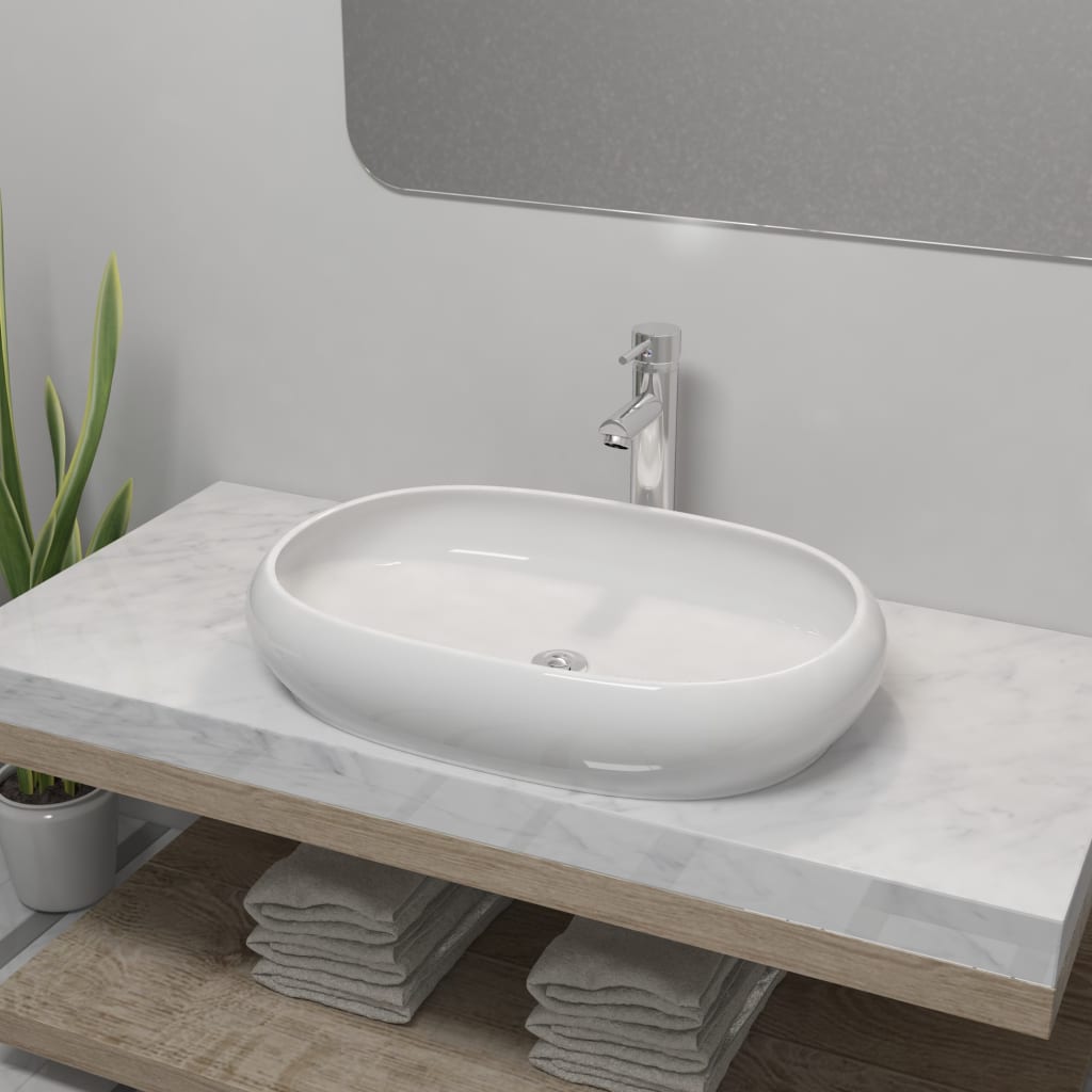 Vidaxl Washbasin da bagno con miscelazione TAP Oval Ceramic White