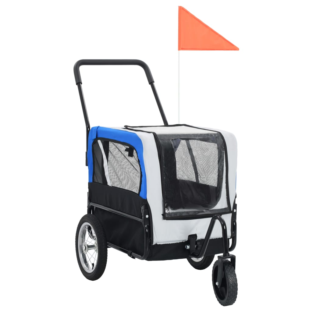 VidaXL Fietstrailer en kinderwagen 2-in-1 grijs en blauw