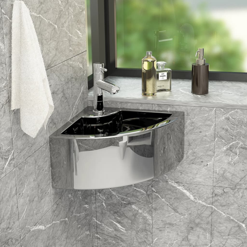 Vidaxl Washbasin z lądowaniem 45x32x12.5 cm ceramiczny srebrny w kolorze