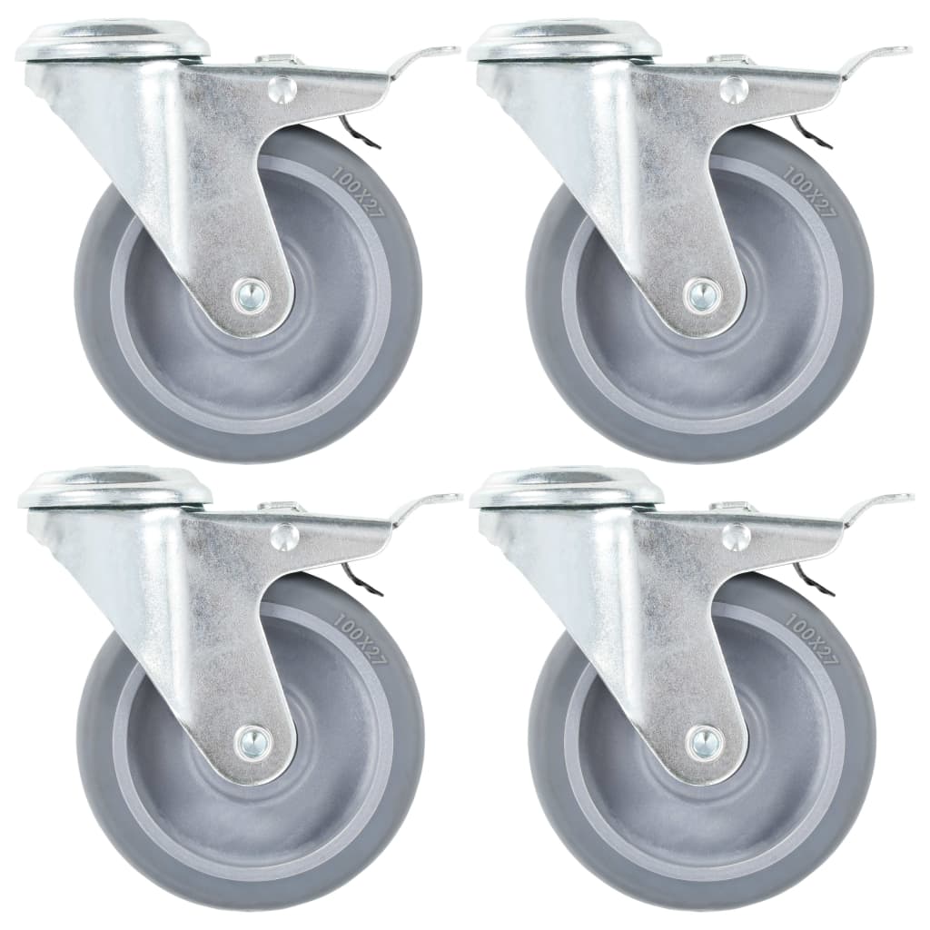 Roues pivotantes Vidaxl avec trous de boulons et freins doubles 4 pc 100 mm