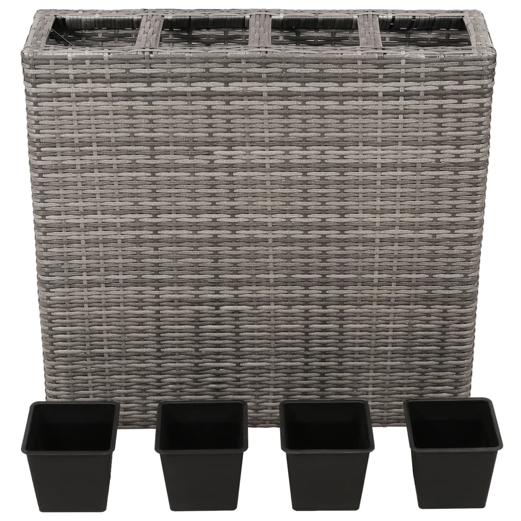 Vidaxl Planter raised with 4 pots Poly Rattan Gray