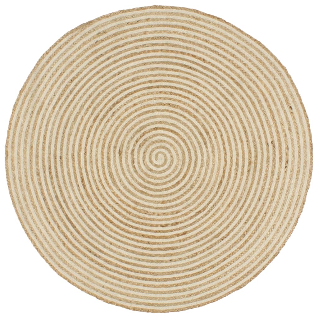 Vidaxl rug handgemaachte mat Spiral Design 150 cm Jute Wäiss