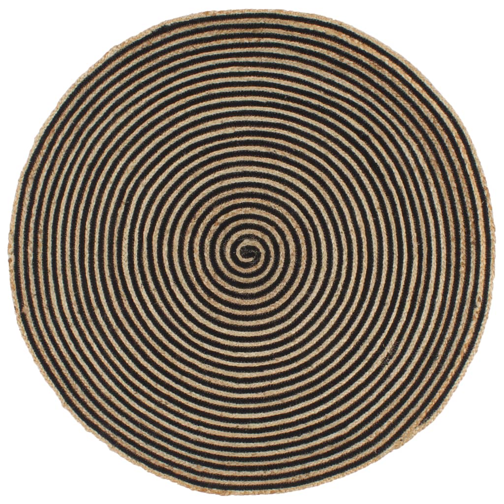 Viaxl tapis fait à la main avec design en spirale 90 cm de jute noire