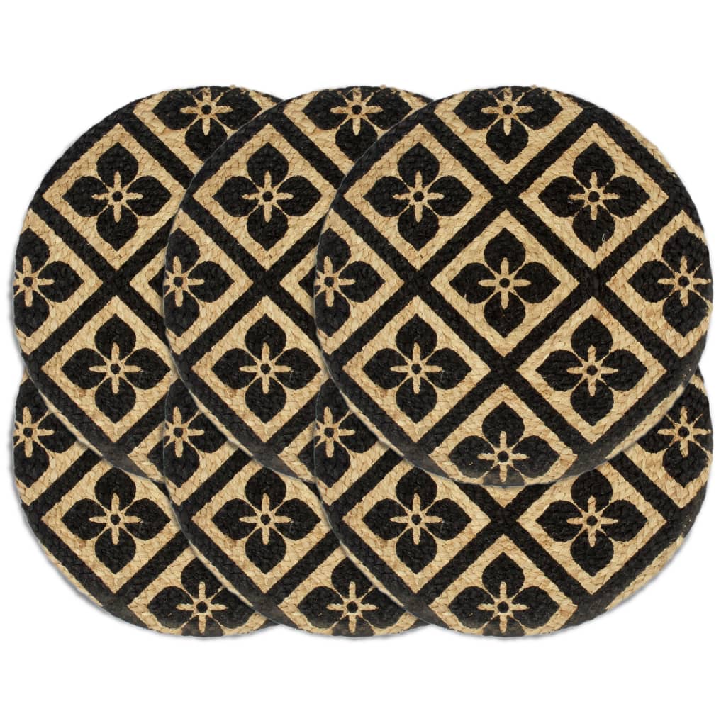 Vidaxl Placemats 6 Sts Round 38 cm Jute Black