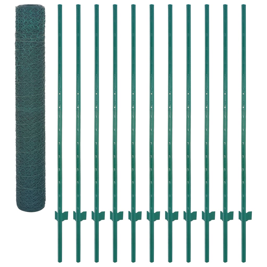 FET de maille filaire Vidaxl avec poteaux de 25x2 m en acier vert