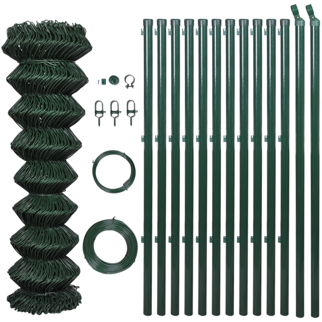 Vidaxl Mesh Fence s sloupky 1x15 m ocel zelená