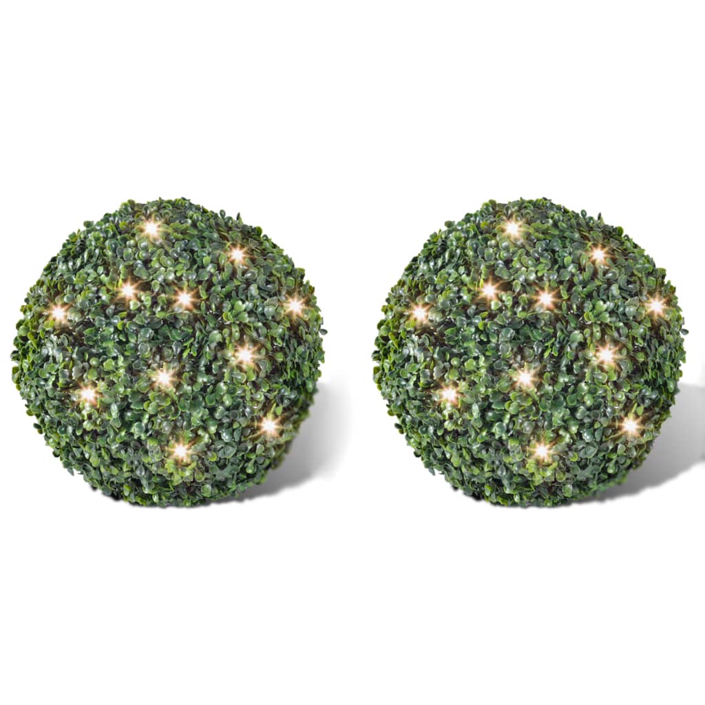 Vidaxl Round Art Buxus 27 cm con iluminación LED solar (2 piezas)