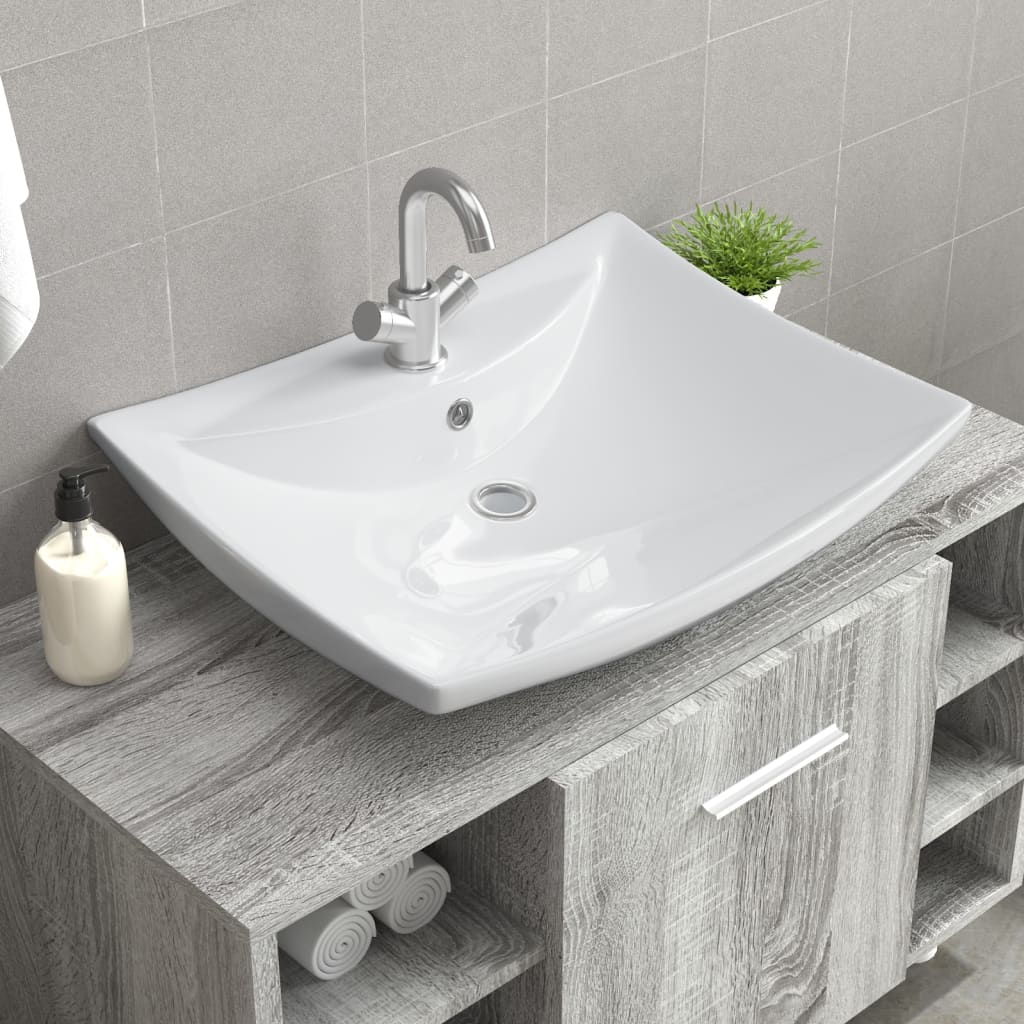 Vidaxl Washbasin s přistávacím a jeřábovým obdélníkem keramiky