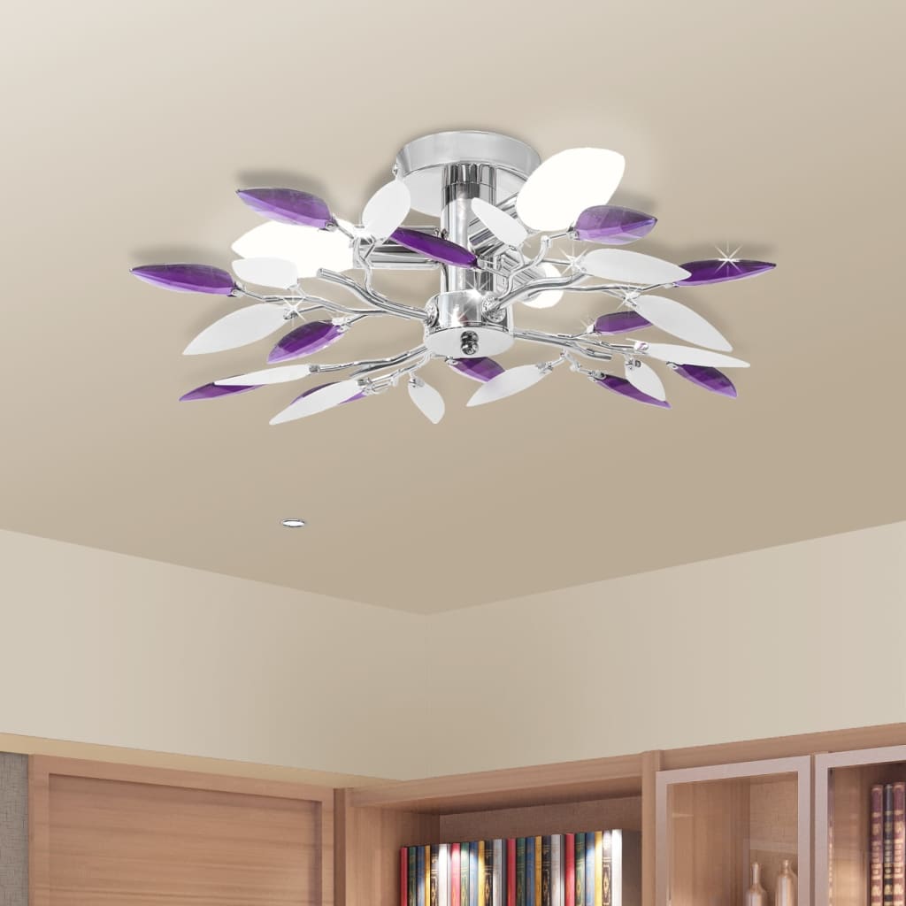 Vidaxl Plafond lampe blanche et cristal acrylique violet Feuilles 3XE14