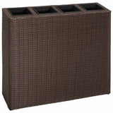 Vidaxl Raised Planter with 4 Pots Poly Rattan Brown