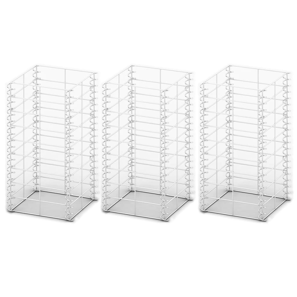 Vidaxl 3 partes Schans Basket Conjunto de alambre galvanizado de 25x25x50 cm