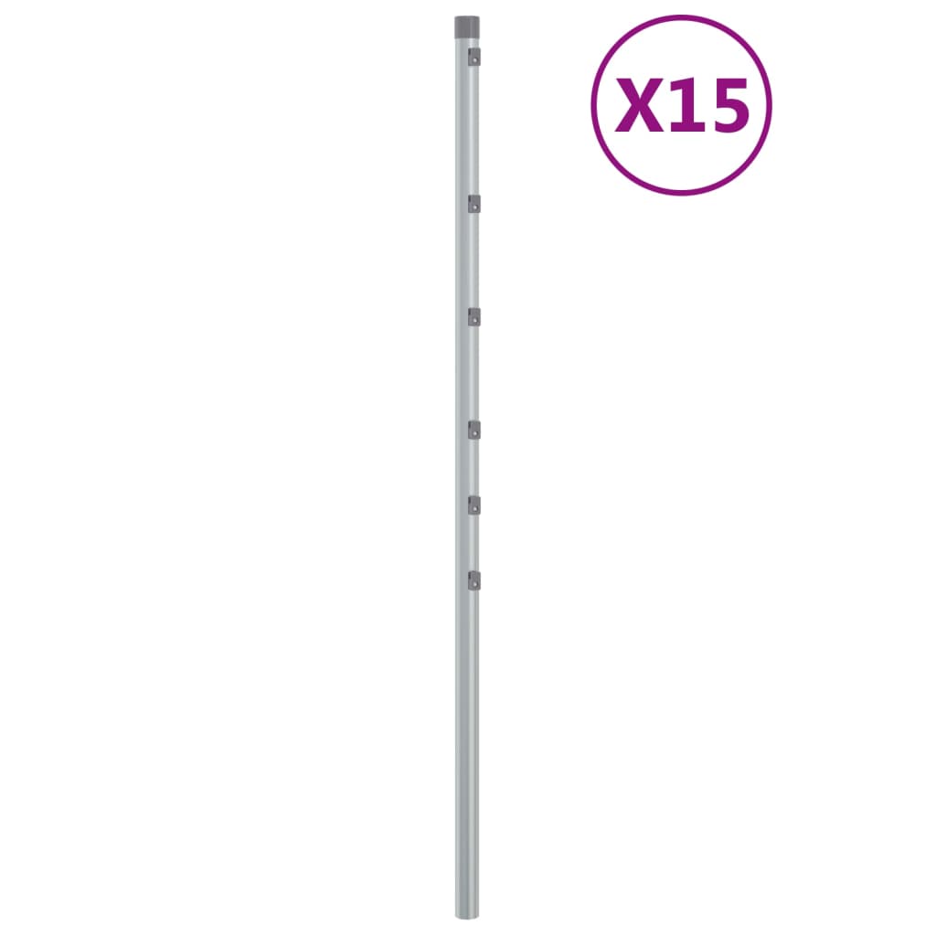 Vidaxl Postes de cerca de 15 st 120 cm de acero galvanizado de plata de color