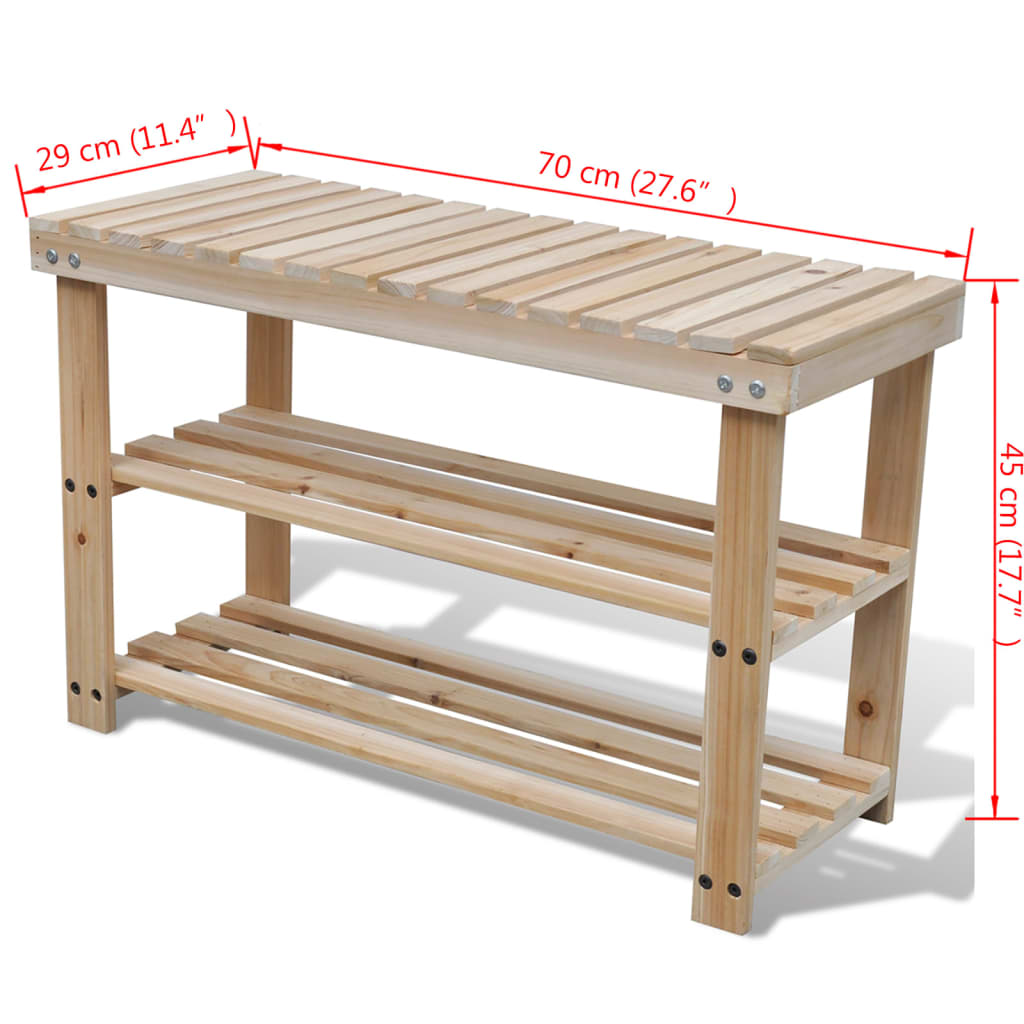 Rack à chaussures Vidaxl avec banc 2-en-1 en pin massif solide