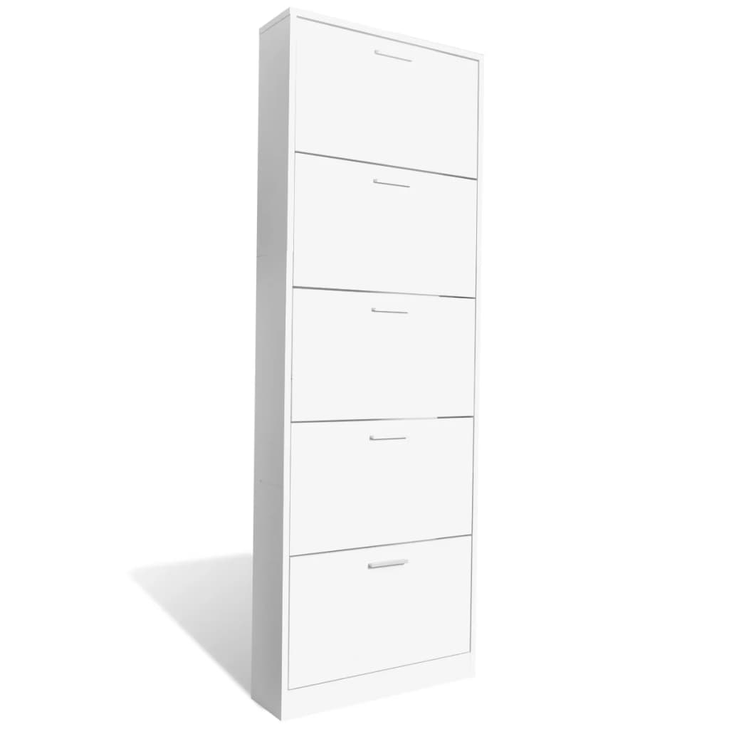 Madera de gabinete de zapatos Vidaxl con 5 compartimentos de almacenamiento blanco