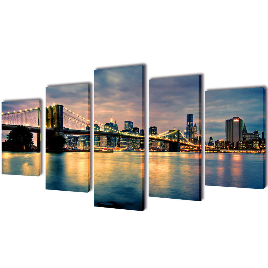 VidaXL Canvas muurdruk set Brooklyn Bridge rivier uitzicht 200 x 100 cm