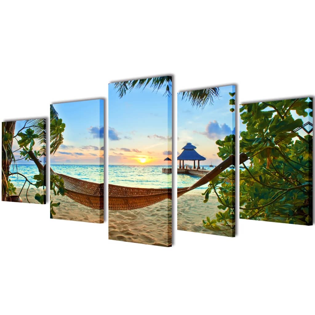 Vidaxl Canvas Wall pressure Say Sandy beach with hammock 200 x 100 cm