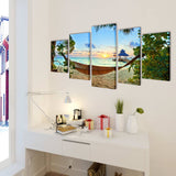 VidaXL Canvas muurdruk set zandstrand met hangmat 200 x 100 cm