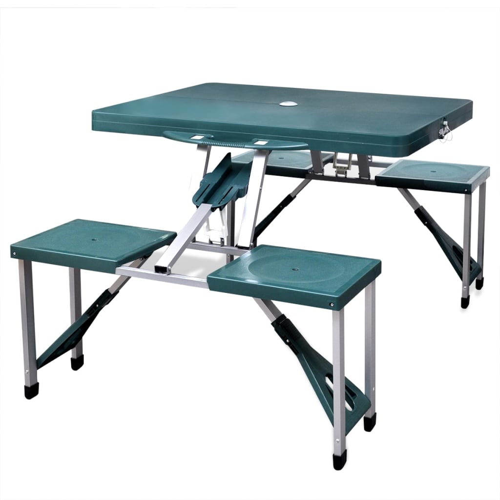 VidaXL Campingtafel met vier stoelen extra licht aluminium inklapbaar (groen)