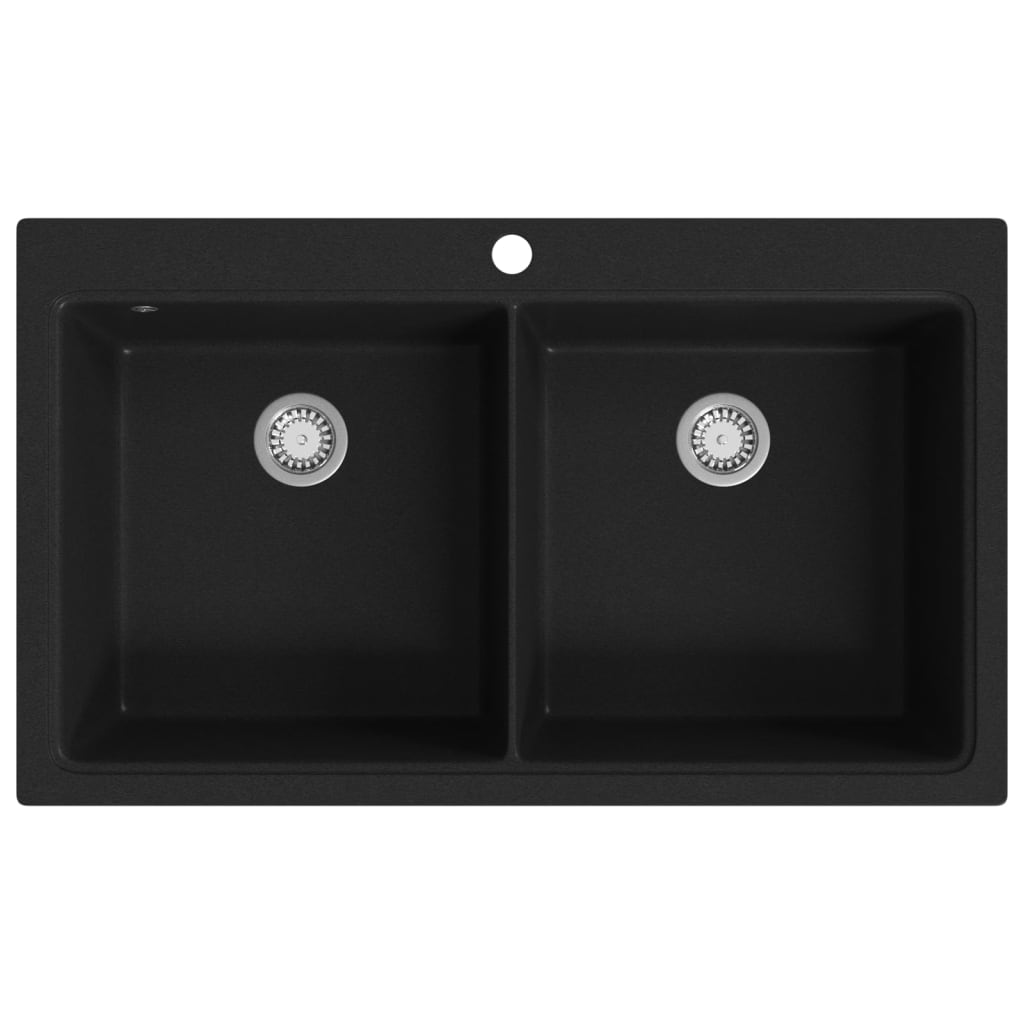 Vidaxl Sink Structure Granite Double Bowl Black