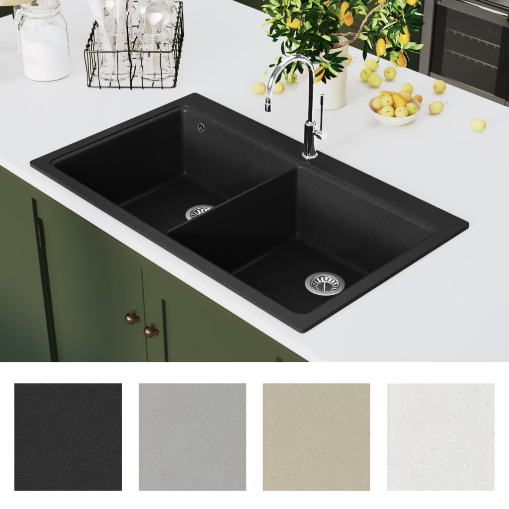 Vidaxl Sink Structure Granite Double Bowl Black