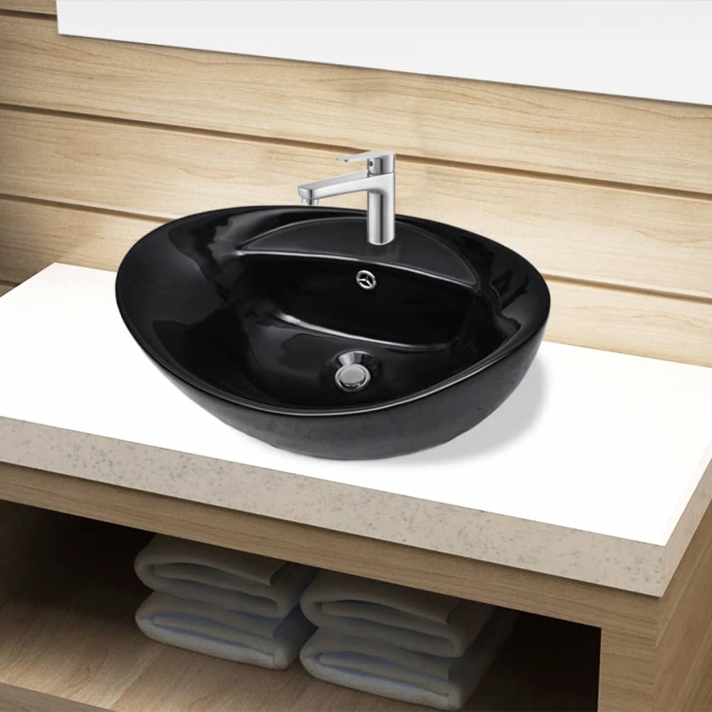 Vidaxl Washbasin s přetečením, keramikou, oválným, černým