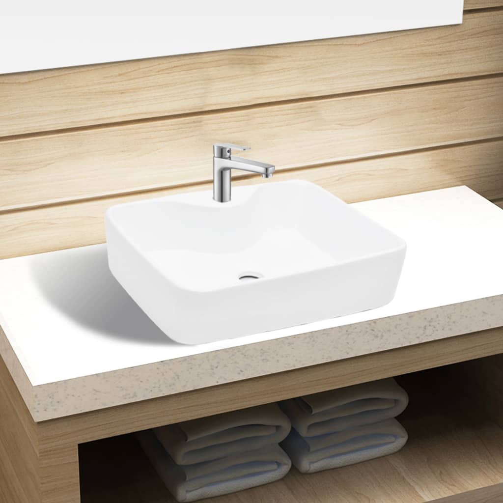 Vidaxl Washbasin z ceramiką z otworu dźwigu biały kwadrat