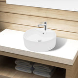 Vidaxl Washbasin con aterrizaje, cerámica, redondo, blanco