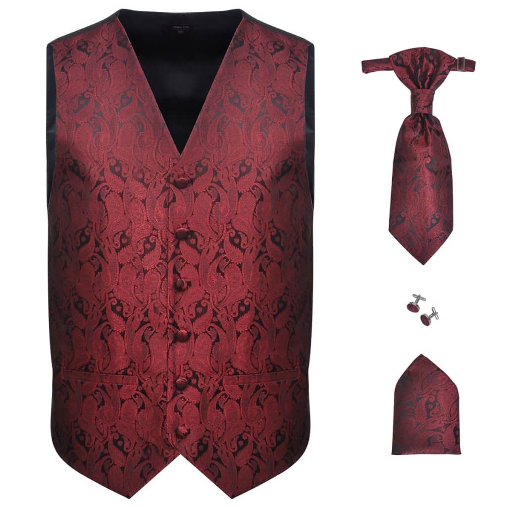 Vidaxl Paisley Wedding Card Set for Men Size 54 Bordeaux Rood