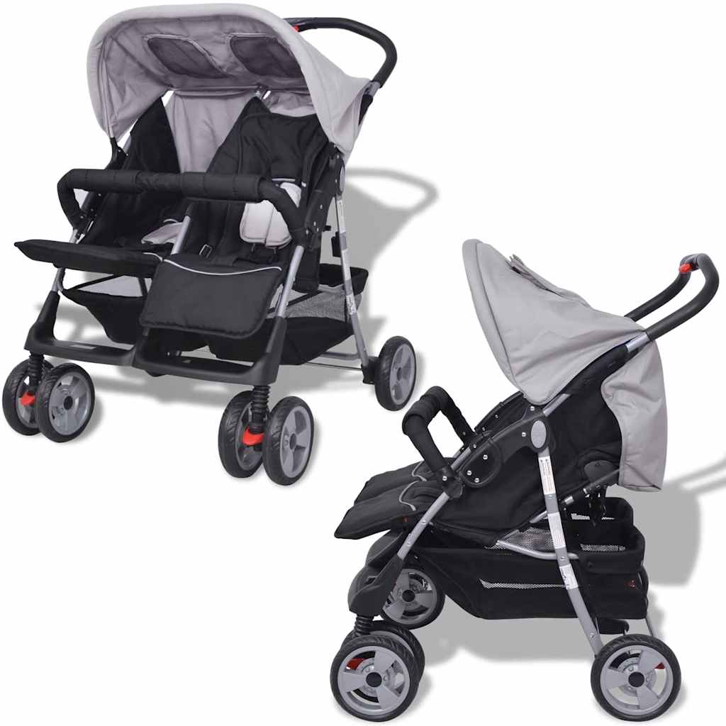 Vidaxl Twin Car Steel Grey and Black