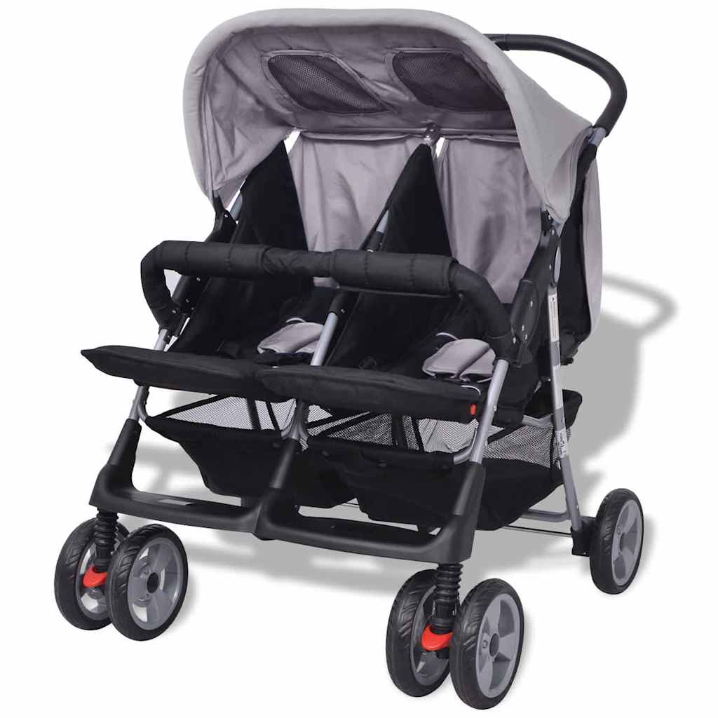 Vidaxl Twin Car Steel Grey and Black