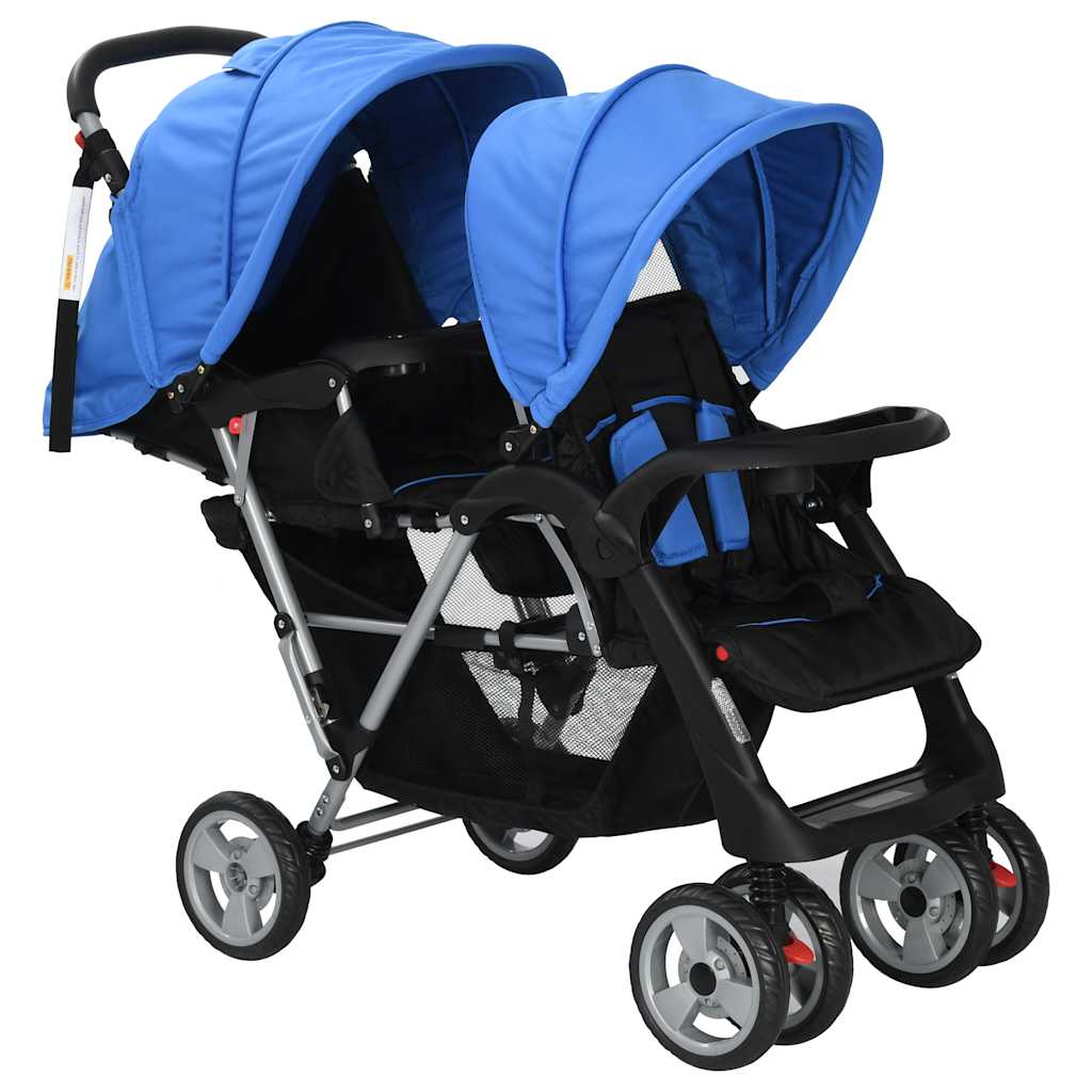 Vidaxl Kinderwagen Doppelstahlblau und Schwarz