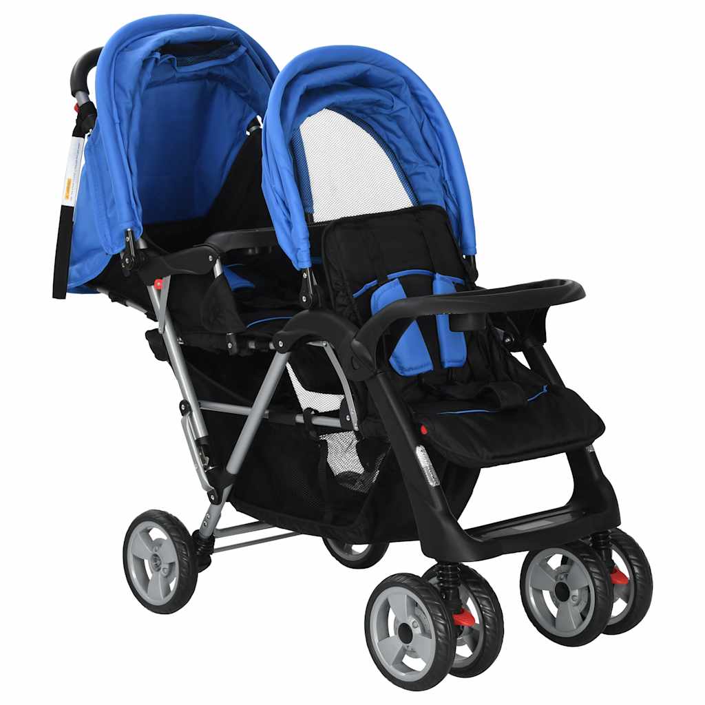 Vidaxl Kinderwagen Doppelstahlblau und Schwarz