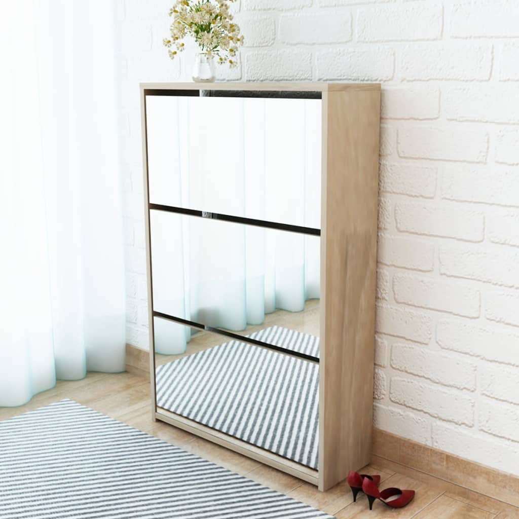 VidaXL Shoe cabinet three -layer with mirror 63x17x102.5 cm oak