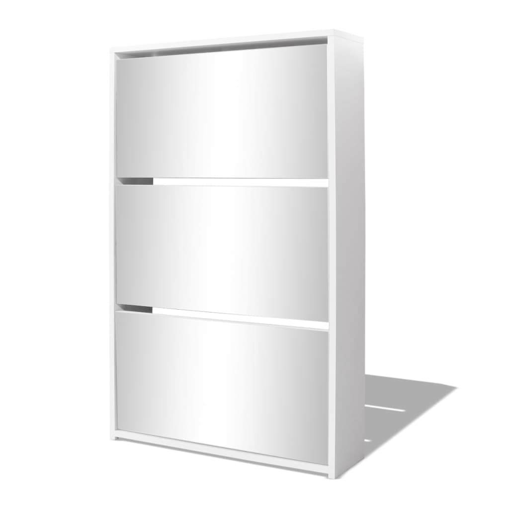 Vidaxl Shoe Cabinet Three Layer With Mirror 63x17x102,5 cm hvid