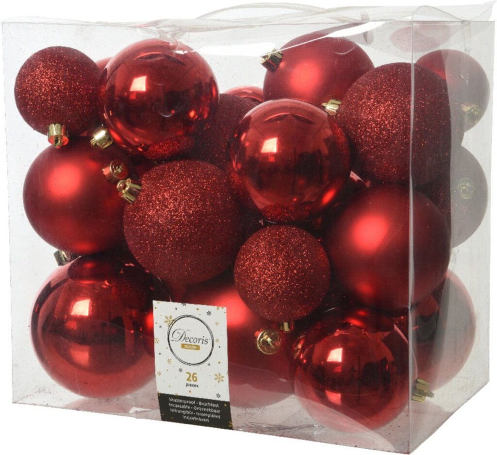 Decoris decoris Christmas balls plastic 6-8-10 cm red 26 pieces