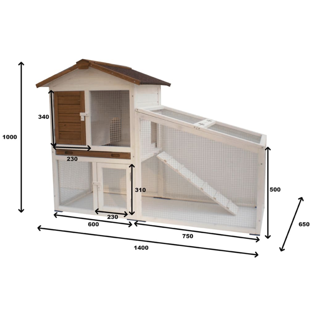 @Pet @Pet Konijnenhok Tommy 140x65x100 cm wit en bruin 20072