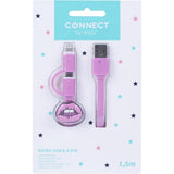 Kangaro Kangaro K-58191006 Dresz 2in1 Micro-USB Laadkabel + Pin Lippen Roze