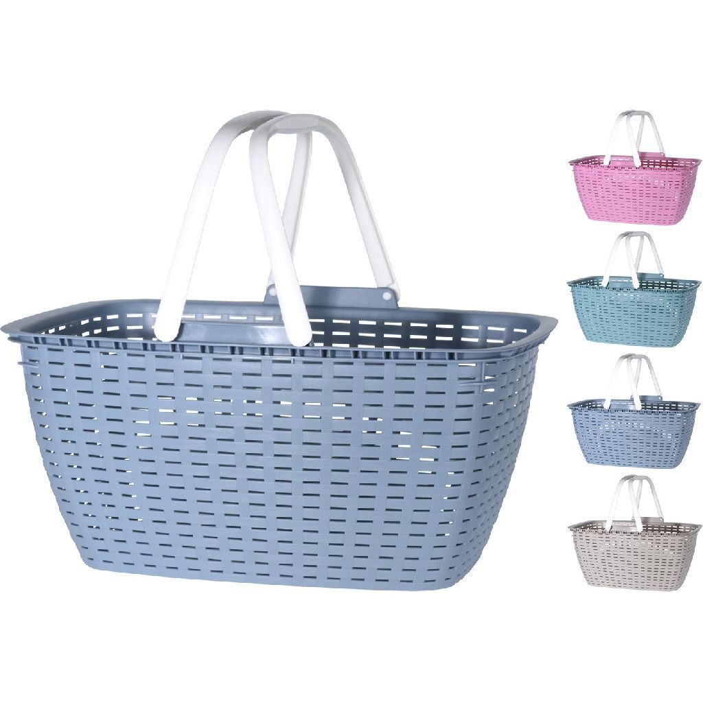 Basic basket in rattan look with handles 44x22x31.5 cm