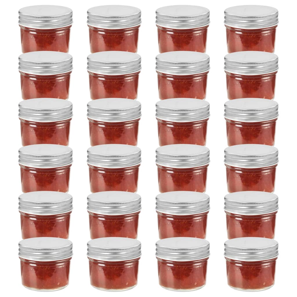 Vidaxl Jam Jars se stříbrnými barevnými víky 24 st 110 ml sklo