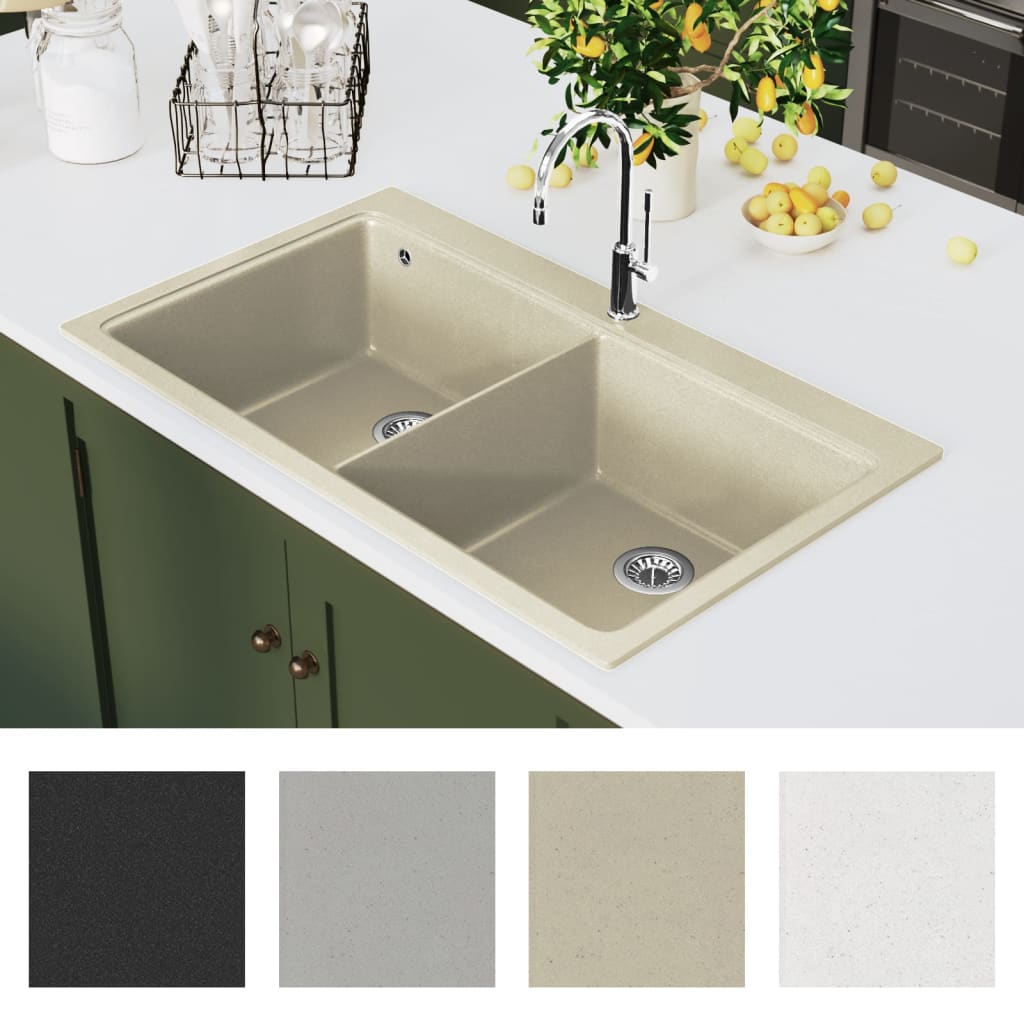 Vidaxl puits doubles bacs beige granit