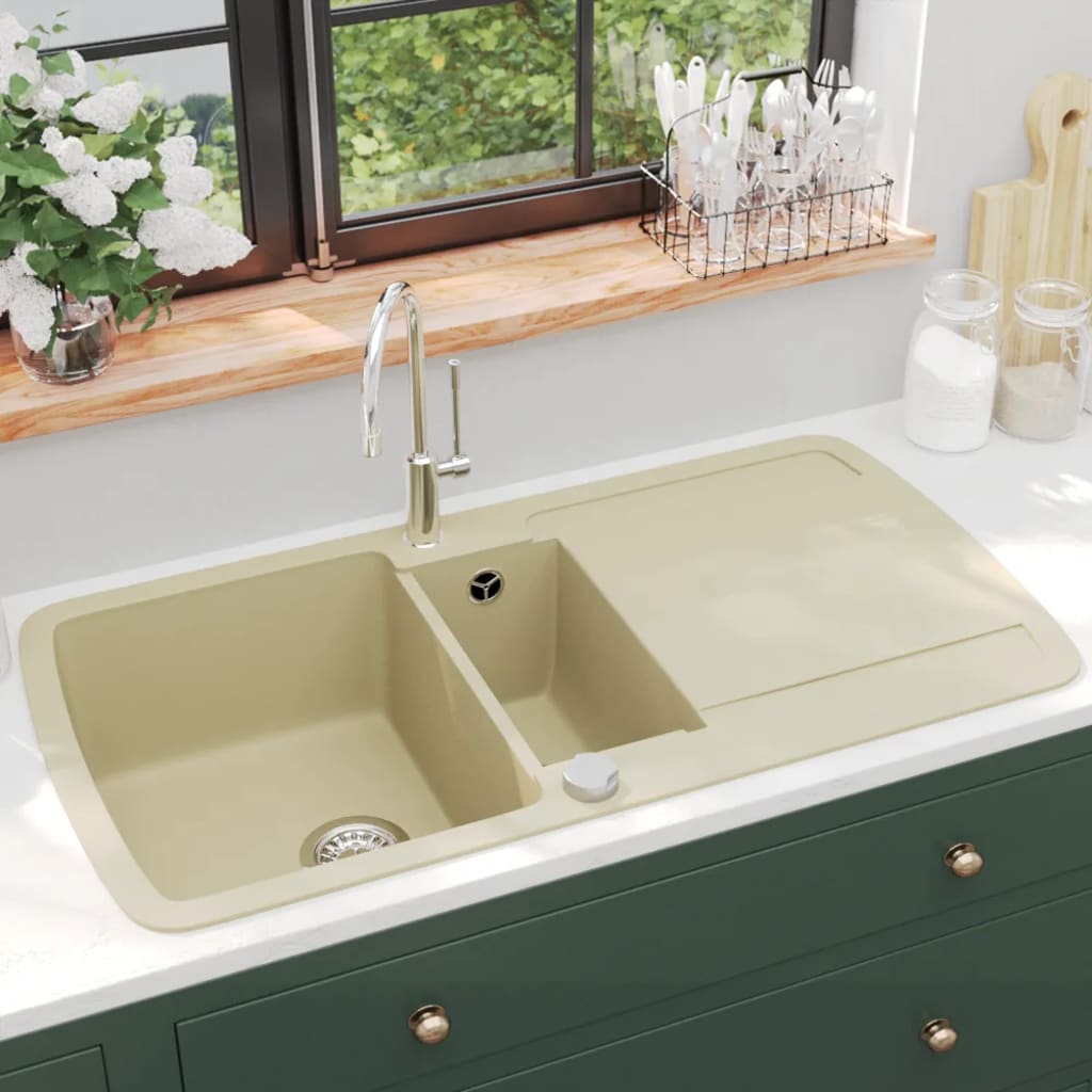 Vidaxl puits doubles bacs beige granit