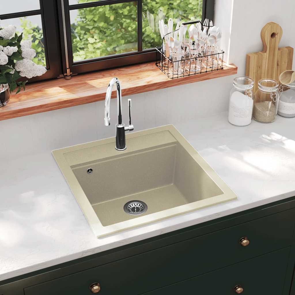 Vidaxl lavabo bol simple de beige de granit