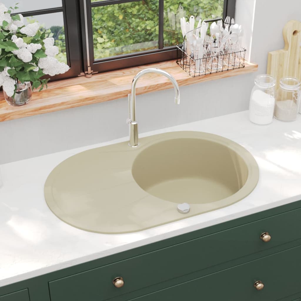 Vidaxl pair simple bol de beige de granit ovale