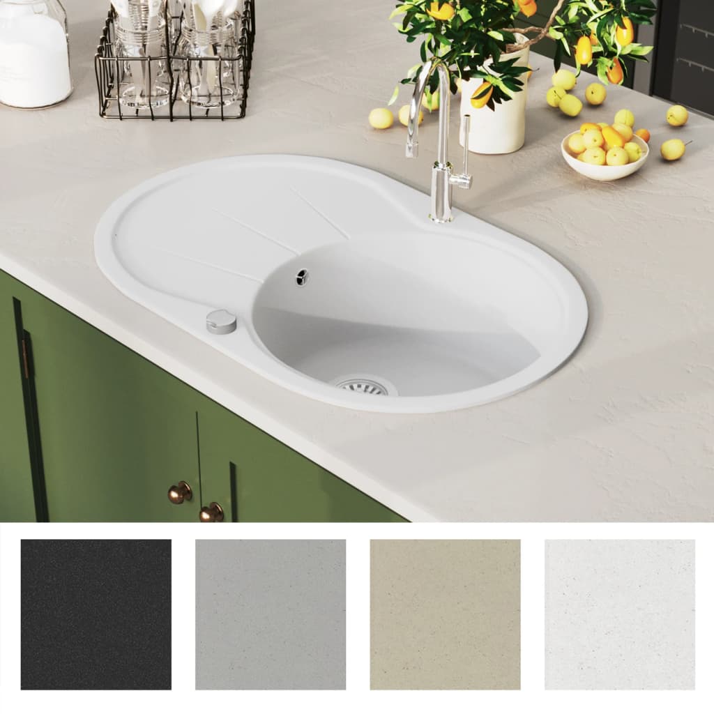 Vidaxl sink Single Schossel vun OVAL Granit White