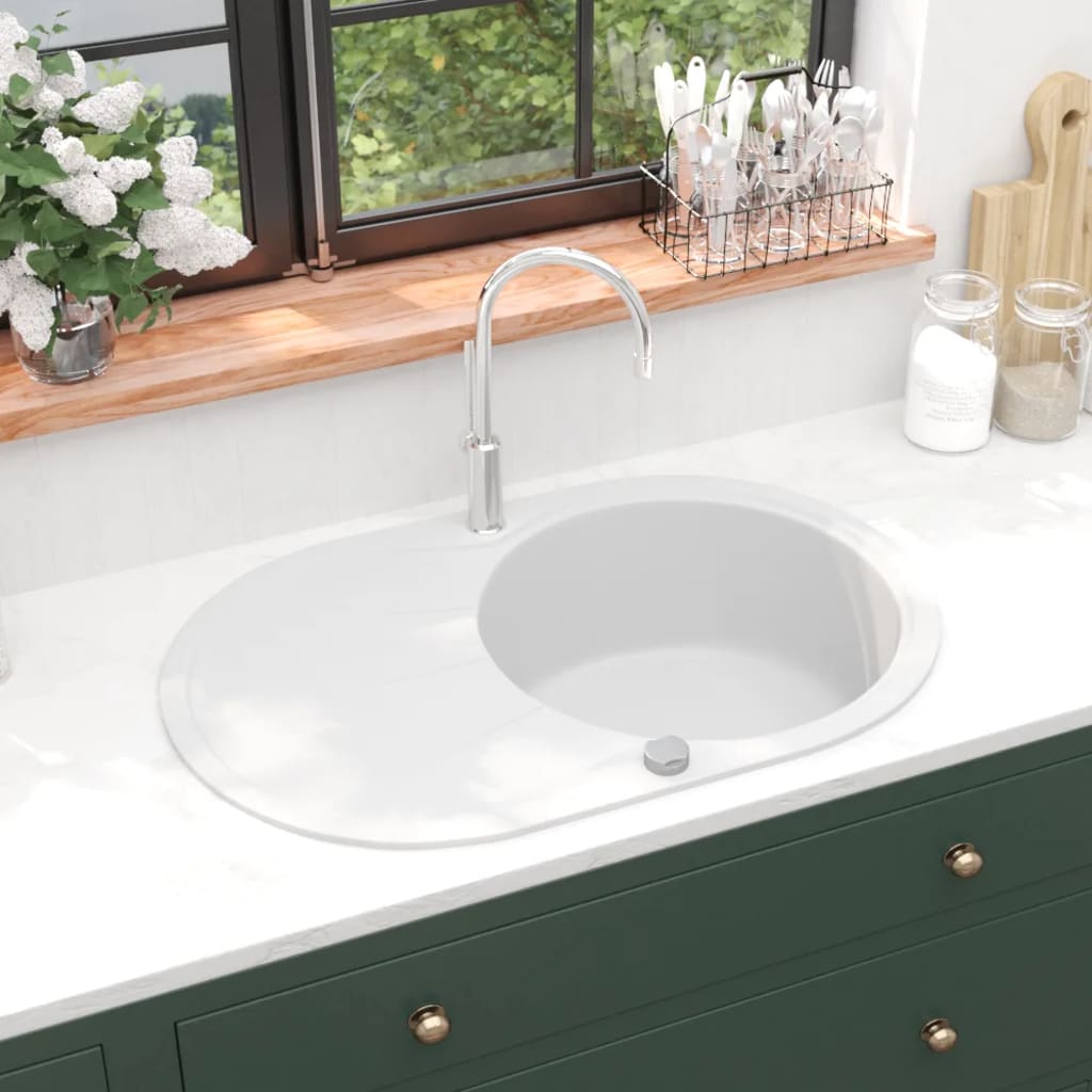 Vidaxl sink Single Schossel vun OVAL Granit White