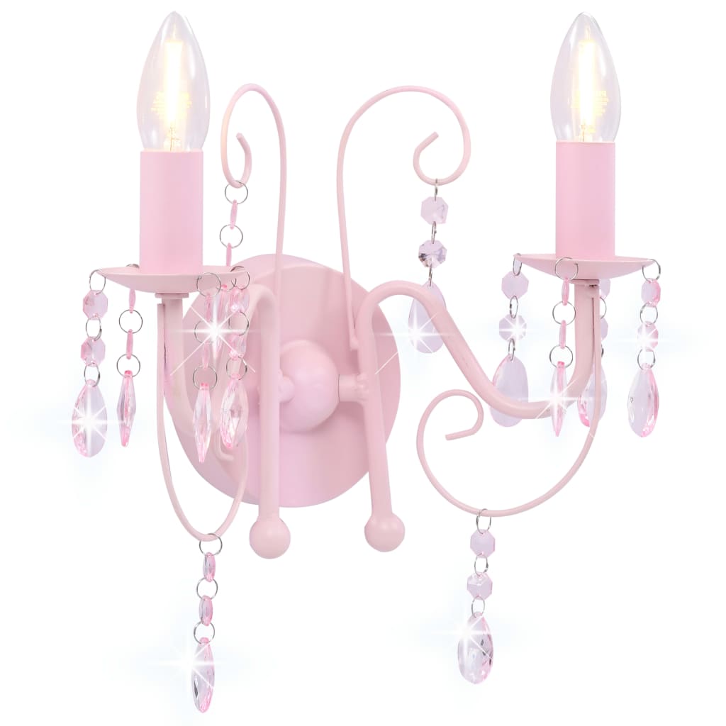 Vidaxl Wandlampe mit Perlen 2 x E14 Pink