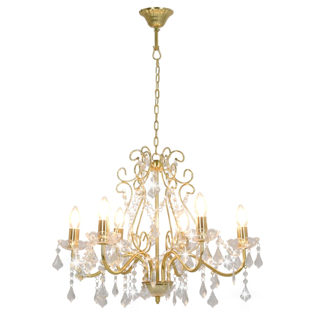 Chandelier Vidaxl avec des perles de cristal autour de 6xe14 de couleur or